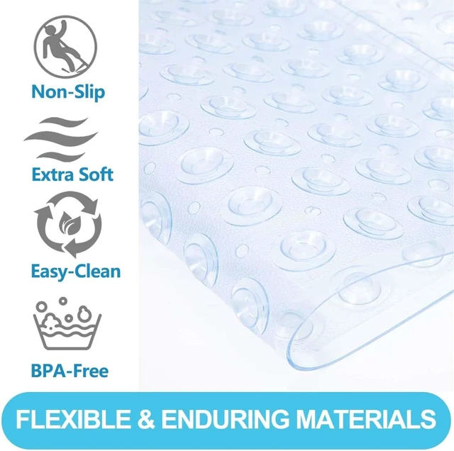 Alt view image 2 of 6 - Machine Washable Bath Rug for Stand Up Showers, Non Slip Square Shower Stall Mat with Suction Cups and Drainage Holes