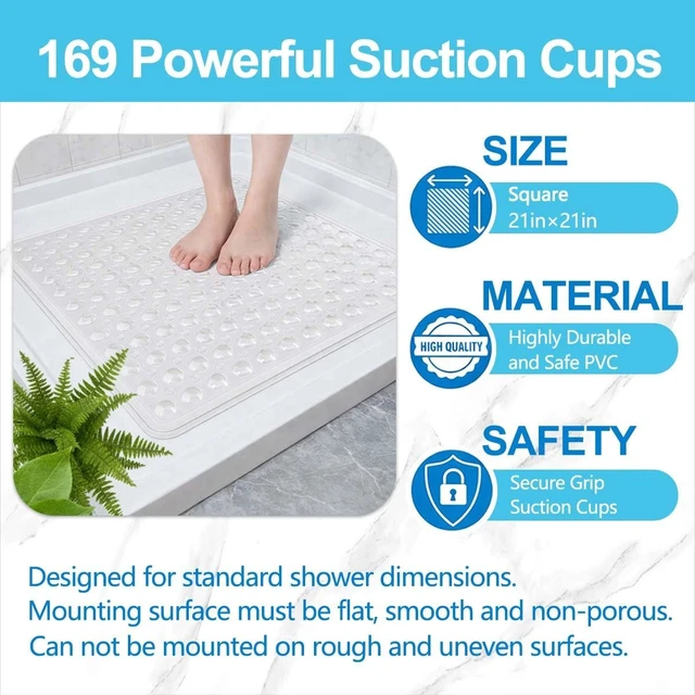Alt view image 5 of 6 - Machine Washable Bath Rug for Stand Up Showers, Non Slip Square Shower Stall Mat with Suction Cups and Drainage Holes