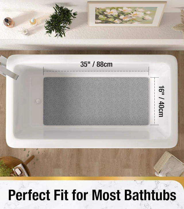 Alt view image 2 of 7 - Easy Clean Shower Bathroom Rug, Quick Drying Bath Tub Floor Pad Without Suction Cups, Non-Slip Soft PVC Loofah Bathtub Mat
