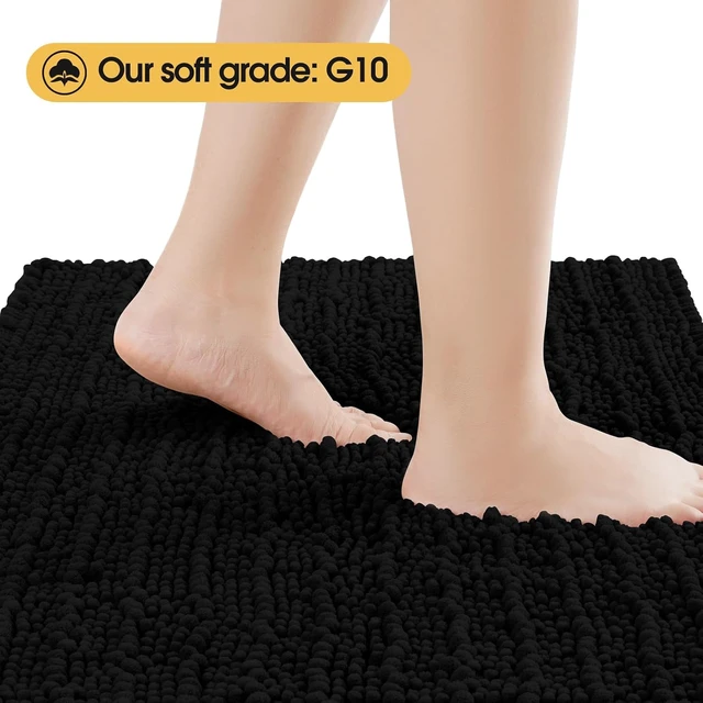 Alt view image 3 of 7 - Kitchen & Shower, Bedroom, Ultra Soft Thick Absorbent Non-Slip Bath Mat for Toilet, Premium Black Chenille Bathroom Rug