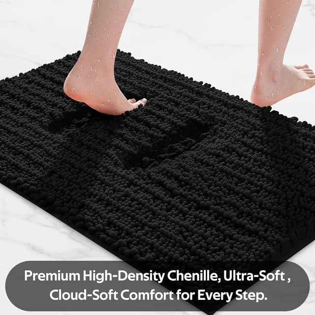 Alt view image 4 of 7 - Kitchen & Shower, Bedroom, Ultra Soft Thick Absorbent Non-Slip Bath Mat for Toilet, Premium Black Chenille Bathroom Rug