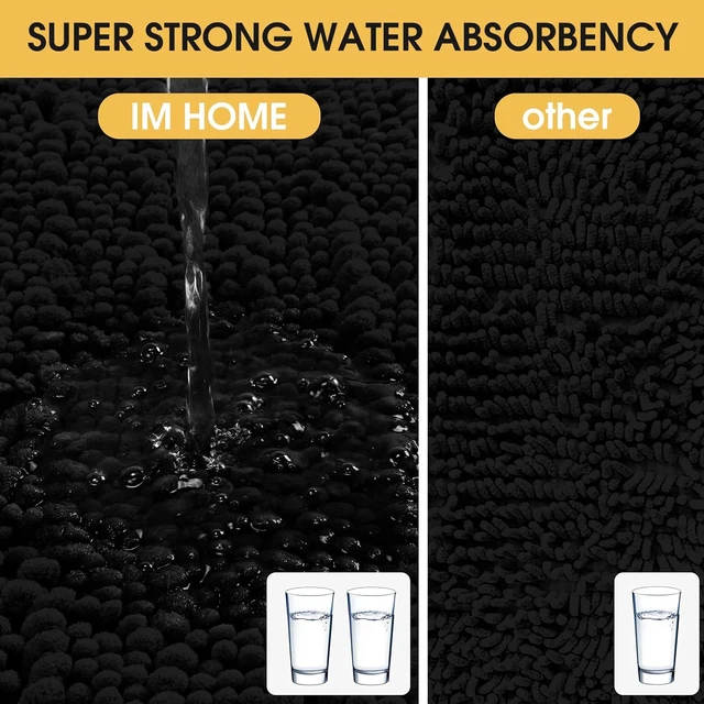 Alt view image 5 of 7 - Kitchen & Shower, Bedroom, Ultra Soft Thick Absorbent Non-Slip Bath Mat for Toilet, Premium Black Chenille Bathroom Rug
