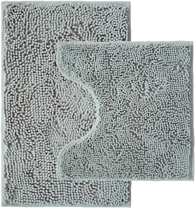 Main image of Microfiber Washable Dry Quickly Bath Mats for Bathroom, Strong PVC Non Slip Backing, Super Absorbent Chenille Bath Mats and U-Shaped Toilet Rug, Bathroom Rugs Sets 2 Piece