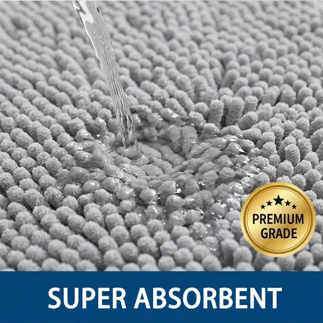 Alt view image 4 of 7 - Microfiber Washable Dry Quickly Bath Mats for Bathroom, Strong PVC Non Slip Backing, Super Absorbent Chenille Bath Mats and U-Shaped Toilet Rug, Bathroom Rugs Sets 2 Piece