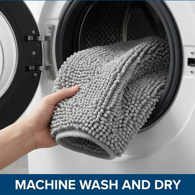 Alt view image 6 of 7 - Microfiber Washable Dry Quickly Bath Mats for Bathroom, Strong PVC Non Slip Backing, Super Absorbent Chenille Bath Mats and U-Shaped Toilet Rug, Bathroom Rugs Sets 2 Piece