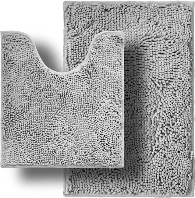 Main image of Machine Washable High-Absorbency Floor Mats, Plush Non-Slip Toilet Mat & Bath Runner, 2-Piece Chenille Bathroom Rug Set