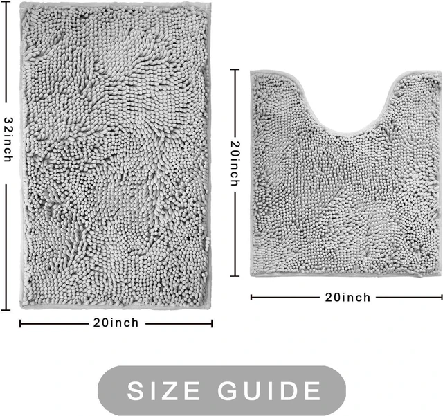 Alt view image 5 of 7 - Machine Washable High-Absorbency Floor Mats, Plush Non-Slip Toilet Mat & Bath Runner, 2-Piece Chenille Bathroom Rug Set