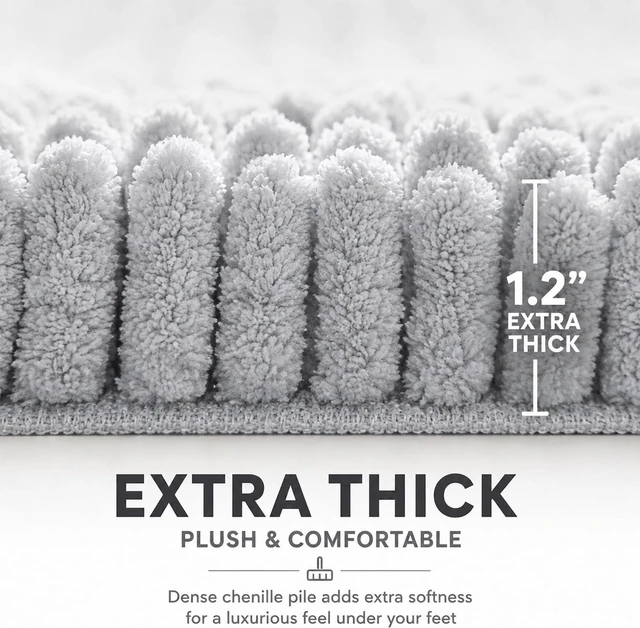 Alt view image 6 of 7 - Machine Washable High-Absorbency Floor Mats, Plush Non-Slip Toilet Mat & Bath Runner, 2-Piece Chenille Bathroom Rug Set