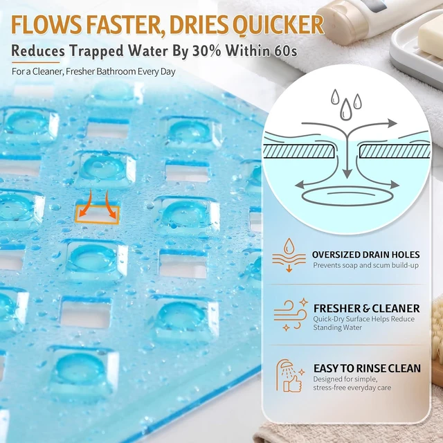 Alt view image 2 of 7 - Machine Washable Fast Drying Bath Tub Safety Rug for Shower, Non-Slip Bathtub Mat with Strong Suction Cups and Drain Holes