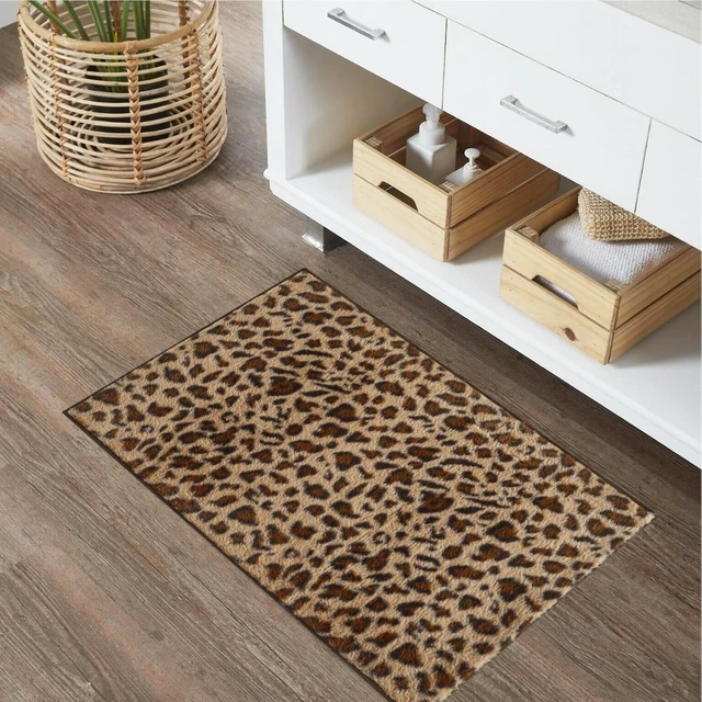 Alt view image 3 of 6 - Leopard Print Fluffy Bath Rug Non-Slip Washable Bathroom Mat for Sink Vanity Shower Area