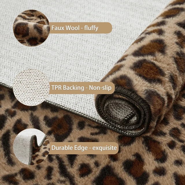 Alt view image 4 of 6 - Leopard Print Fluffy Bath Rug Non-Slip Washable Bathroom Mat for Sink Vanity Shower Area
