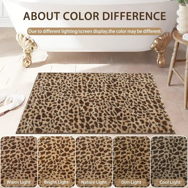 Alt view image 5 of 6 - Leopard Print Fluffy Bath Rug Non-Slip Washable Bathroom Mat for Sink Vanity Shower Area