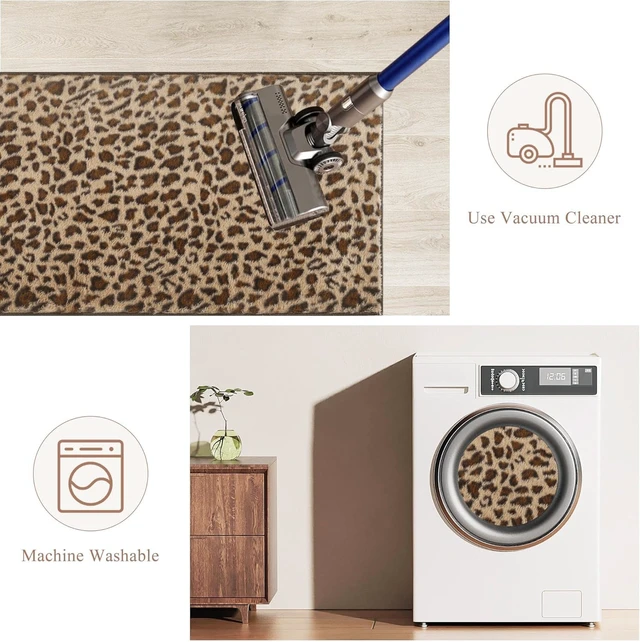 Alt view image 6 of 6 - Leopard Print Fluffy Bath Rug Non-Slip Washable Bathroom Mat for Sink Vanity Shower Area