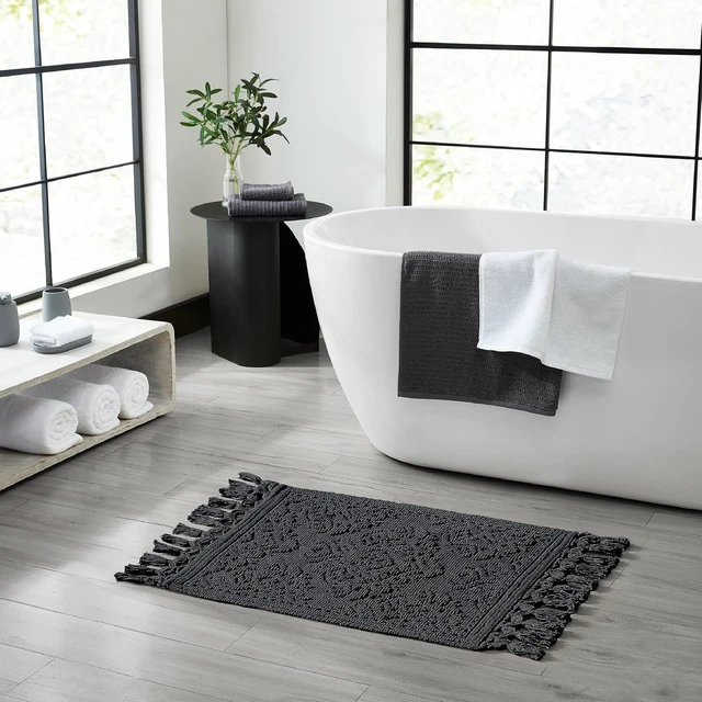 Alt view image 2 of 7 - Premium Bathroom Decor, 100% Cotton, Woven Fringe Bathroom Rugs, Jean Pierre - Ricardo Bath Mat
