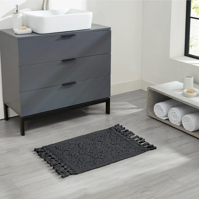 Alt view image 7 of 7 - Premium Bathroom Decor, 100% Cotton, Woven Fringe Bathroom Rugs, Jean Pierre - Ricardo Bath Mat
