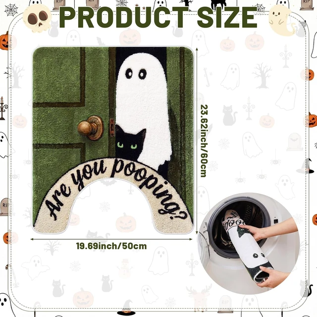 Alt view image 4 of 7 - Halloween Ghost Cat Themed U-Shaped Toilet Rug Funny Bathroom Floor Mat