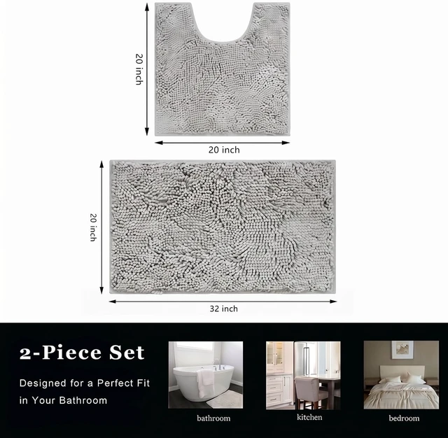 Alt view image 3 of 7 - Machine Washable for Bathtub & Toilet, Plush Shaggy Thick Bathroom Rug, Super Absorbent with PVC Non Slip Backing, Chenille Bath Mat 2 Piece Set
