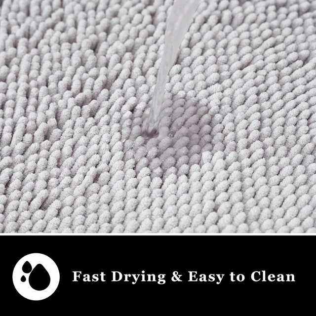Alt view image 4 of 7 - Machine Washable for Bathtub & Toilet, Plush Shaggy Thick Bathroom Rug, Super Absorbent with PVC Non Slip Backing, Chenille Bath Mat 2 Piece Set