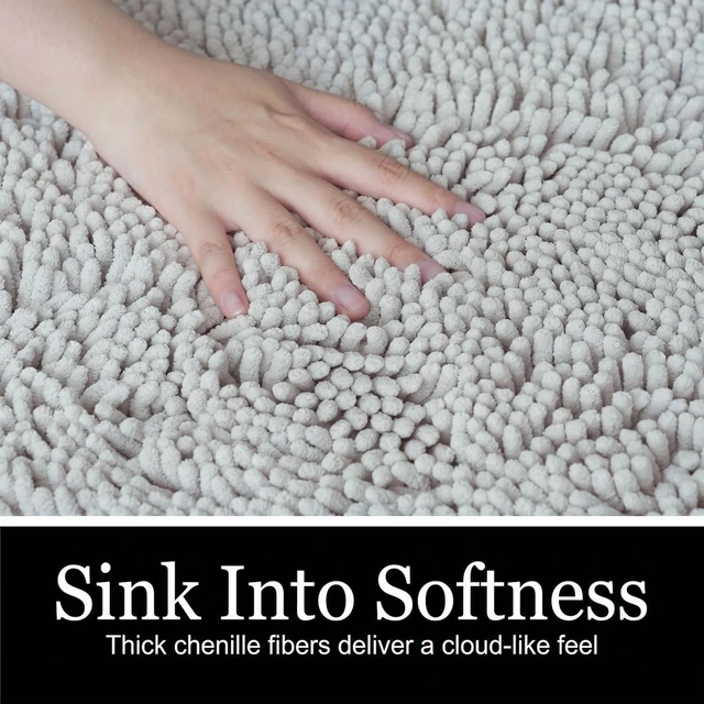 Alt view image 5 of 7 - Machine Washable for Bathtub & Toilet, Plush Shaggy Thick Bathroom Rug, Super Absorbent with PVC Non Slip Backing, Chenille Bath Mat 2 Piece Set