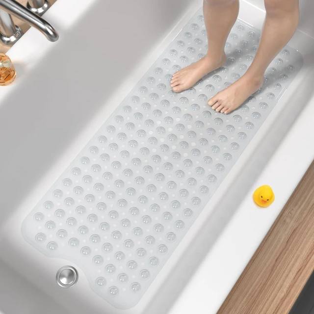 Main image of Soft Clear Bath Liner for Tub Safety, Machine Washable Shower Floor Rug, Non-Slip Bathtub Mat with Suction Cups