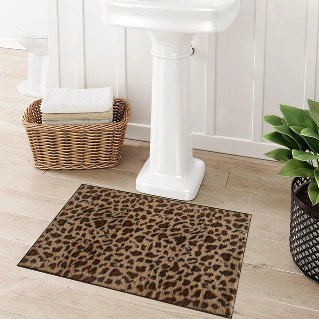 Alt view image 2 of 6 - Leopard Print Fluffy Bath Rug Non-Slip Washable Bathroom Mat for Sink Vanity Shower Area