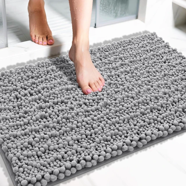 Main image of Gray Home Decor, Non-Slip Washable Chenille Bath Rug - Ultra Soft Absorbent Quick Dry Shaggy Floor Mat for Tub and Shower
