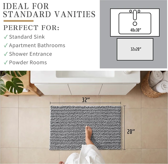 Alt view image 3 of 7 - Gray Home Decor, Non-Slip Washable Chenille Bath Rug - Ultra Soft Absorbent Quick Dry Shaggy Floor Mat for Tub and Shower