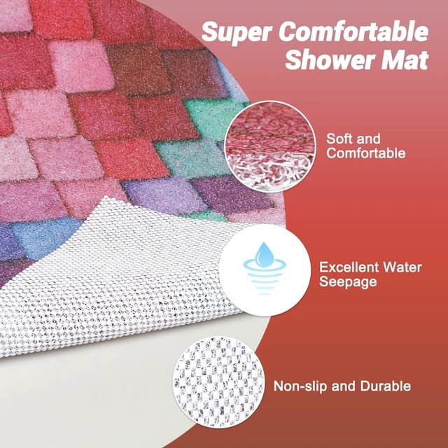 Alt view image 5 of 7 - Quick Drying, PVC Massage Loofah Shower Tub Mat for Bathroom Wet Areas, Non-Slip Soft Bath Mat with Drainage Holes