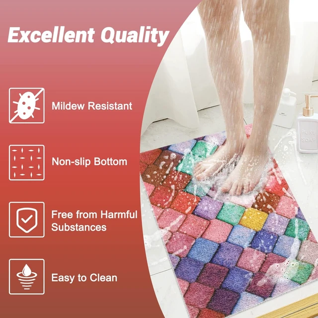 Alt view image 6 of 7 - Quick Drying, PVC Massage Loofah Shower Tub Mat for Bathroom Wet Areas, Non-Slip Soft Bath Mat with Drainage Holes