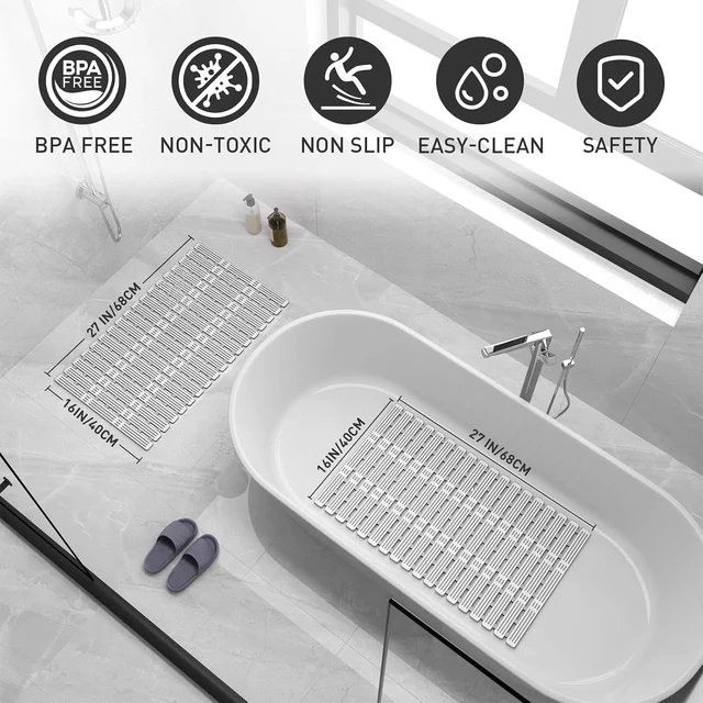 Alt view image 2 of 7 - Easy to Trim and Dry Quick Shower Floor Rug, Non-Slip TPE Bath Tub Mat with Strong Suction Cups
