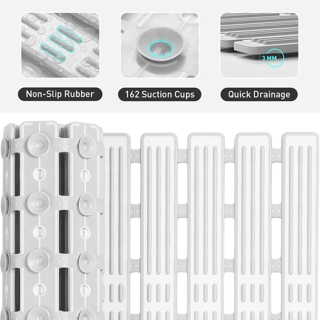 Alt view image 3 of 7 - Easy to Trim and Dry Quick Shower Floor Rug, Non-Slip TPE Bath Tub Mat with Strong Suction Cups