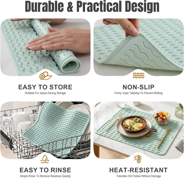 Alt view image 6 of 7 - Set of 2 Silicone Kitchen Counter Drying Mats Multipurpose Rubber Placemats for Dining Bathroom Shower Caddy Coasters Work Crafts Rug