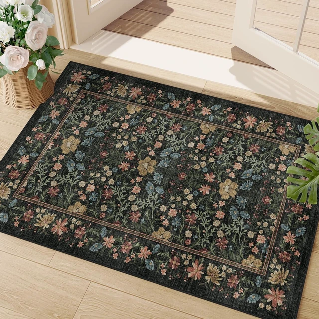 Main image of Washable Vintage Floral Entryway Rug