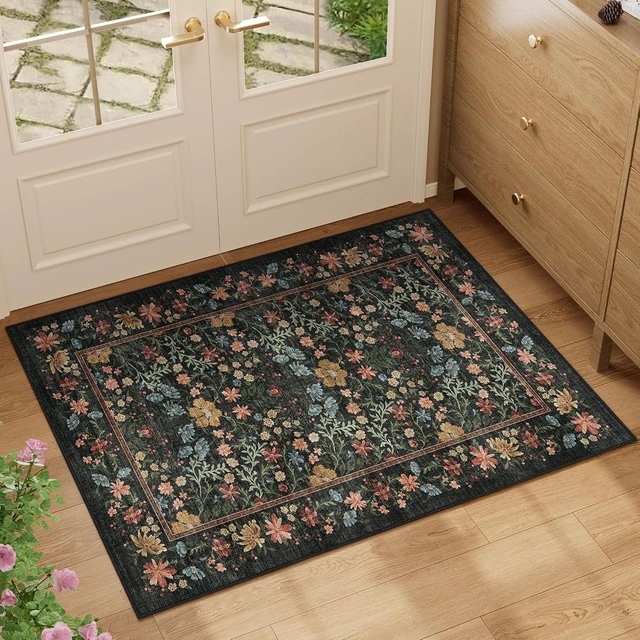Alt view image 3 of 7 - Washable Vintage Floral Entryway Rug