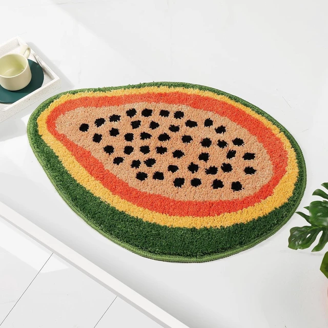 Main image of Papaya Design Non-Slip Absorbent Shower Rug Cute Fruit Bathroom Mat Washable Soft Floor Covering