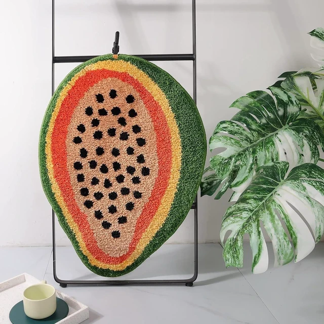 Alt view image 3 of 7 - Papaya Design Non-Slip Absorbent Shower Rug Cute Fruit Bathroom Mat Washable Soft Floor Covering
