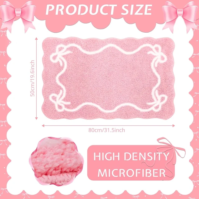 Alt view image 3 of 7 - Cute Pink Bow Bath Mat Soft Absorbent Non-Slip Bathroom Rug Machine Washable Floor Mat