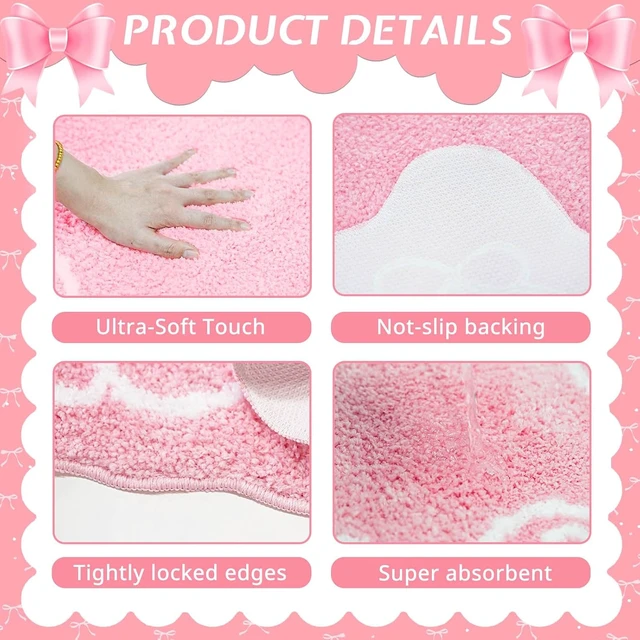Alt view image 5 of 7 - Cute Pink Bow Bath Mat Soft Absorbent Non-Slip Bathroom Rug Machine Washable Floor Mat