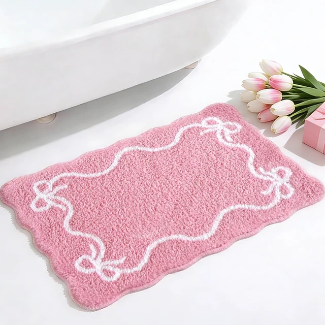Alt view image 4 of 7 - Cute Pink Bow Bath Mat Soft Absorbent Non-Slip Bathroom Rug Machine Washable Floor Mat