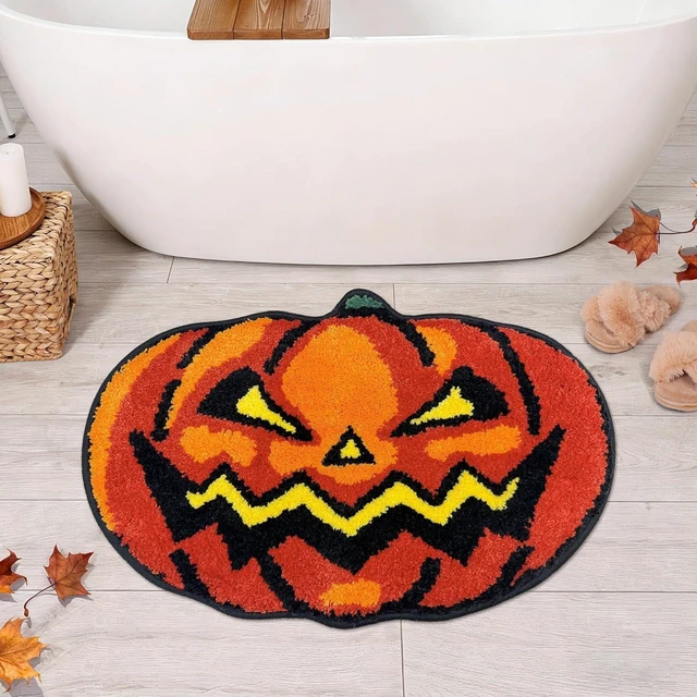 Main image of Pumpkin Themed Bathroom Floor Decor, Pattern Halloween Bath Mat