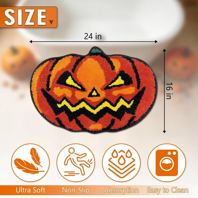 Alt view image 2 of 7 - Pumpkin Themed Bathroom Floor Decor, Pattern Halloween Bath Mat