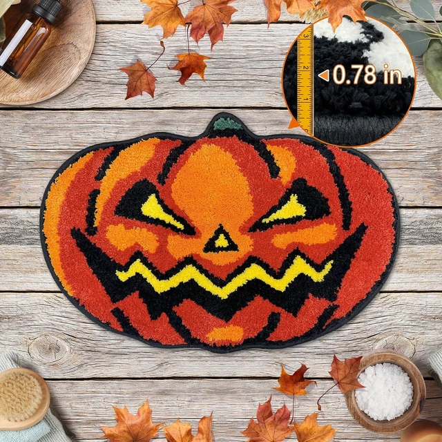 Alt view image 4 of 7 - Pumpkin Themed Bathroom Floor Decor, Pattern Halloween Bath Mat