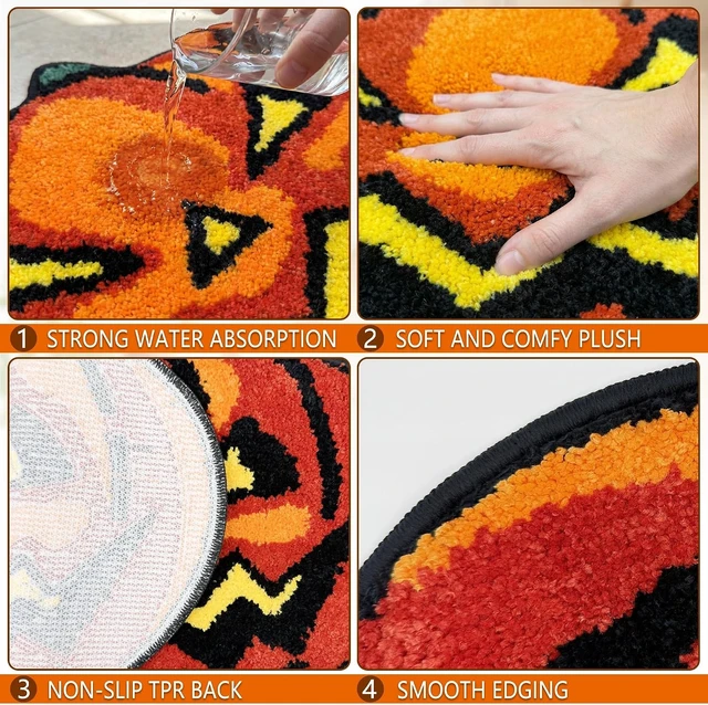 Alt view image 6 of 7 - Pumpkin Themed Bathroom Floor Decor, Pattern Halloween Bath Mat