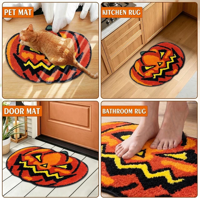 Alt view image 5 of 7 - Pumpkin Themed Bathroom Floor Decor, Pattern Halloween Bath Mat