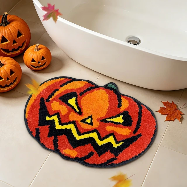 Alt view image 7 of 7 - Pumpkin Themed Bathroom Floor Decor, Pattern Halloween Bath Mat