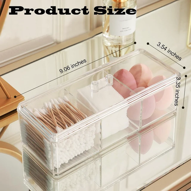 Alt view image 2 of 7 - Hair Clips & Tea Bags, Clear Acrylic 3-Section Cotton Swab & Ball Dispenser with Lid - Bathroom Vanity Organizer for Makeup Pads