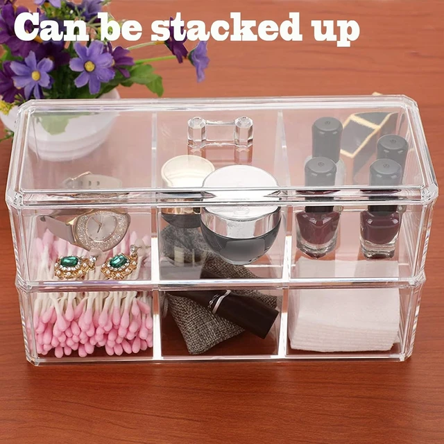 Alt view image 4 of 7 - Hair Clips & Tea Bags, Clear Acrylic 3-Section Cotton Swab & Ball Dispenser with Lid - Bathroom Vanity Organizer for Makeup Pads