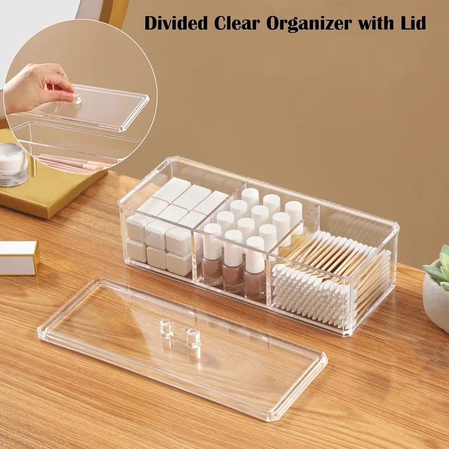 Alt view image 5 of 7 - Hair Clips & Tea Bags, Clear Acrylic 3-Section Cotton Swab & Ball Dispenser with Lid - Bathroom Vanity Organizer for Makeup Pads