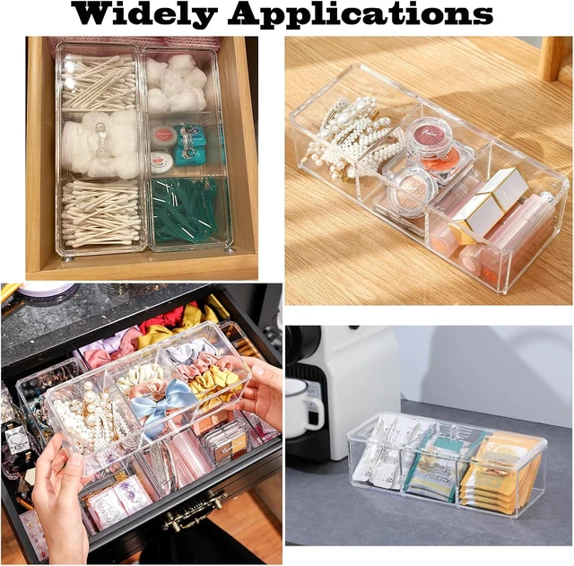 Alt view image 6 of 7 - Hair Clips & Tea Bags, Clear Acrylic 3-Section Cotton Swab & Ball Dispenser with Lid - Bathroom Vanity Organizer for Makeup Pads