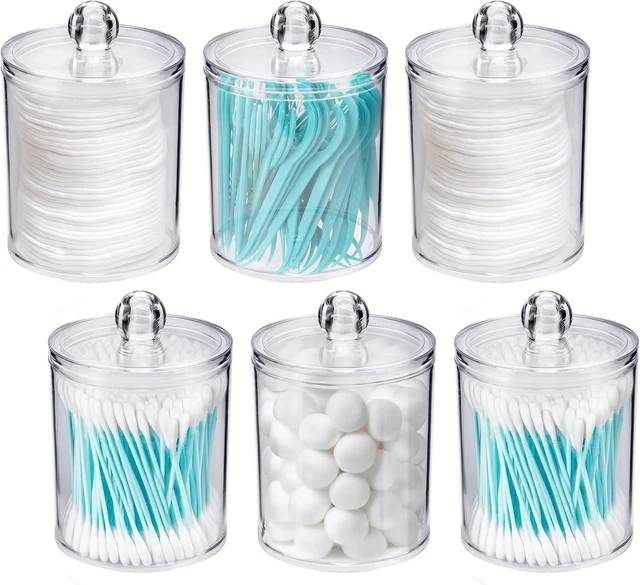 Main image of Pads & Floss | Bathroom Storage Dispenser Set, Swabs, Clear Plastic Apothecary Jars with Lids - Multi-Purpose Vanity Organizer for Cotton Balls